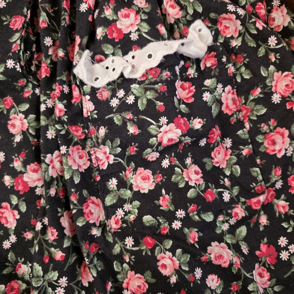 Black Rose Floral Cottagecore Handmade Dress Lace Collar Long Sleeve 2T